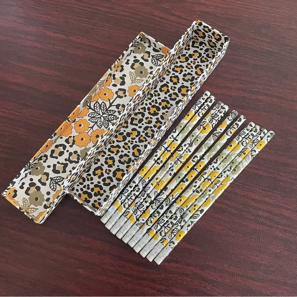 NEW Decorative 10 Pencils Set School Office Work Yellow Paisley